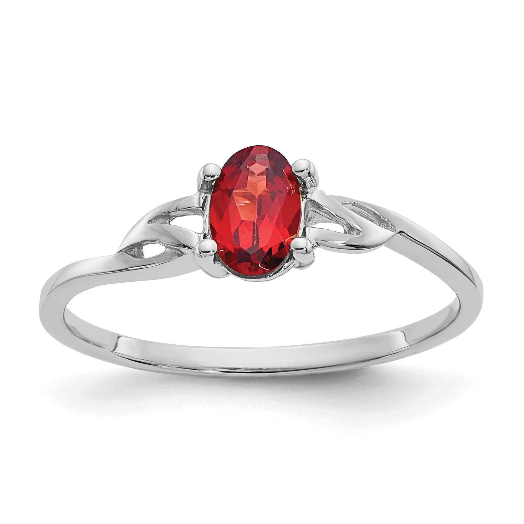 14k White Gold 6x4 Oval Garnet Birthstone Ring