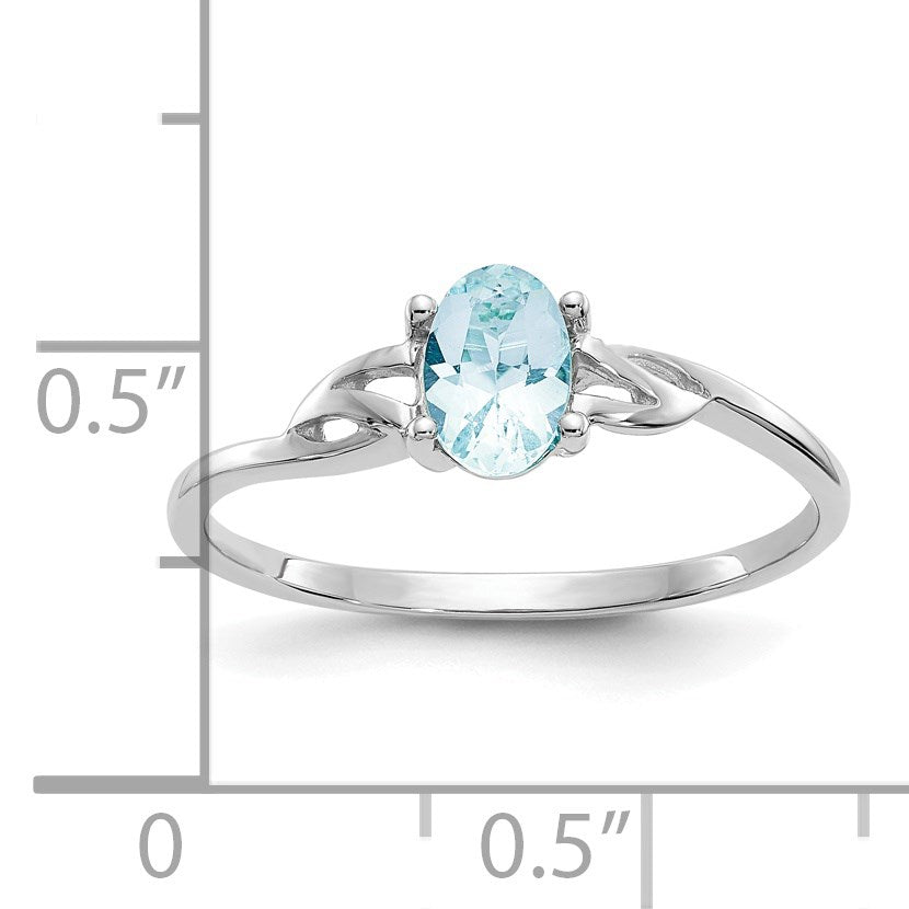 14k White Gold 6x4 Oval Aquamarine Birthstone Ring