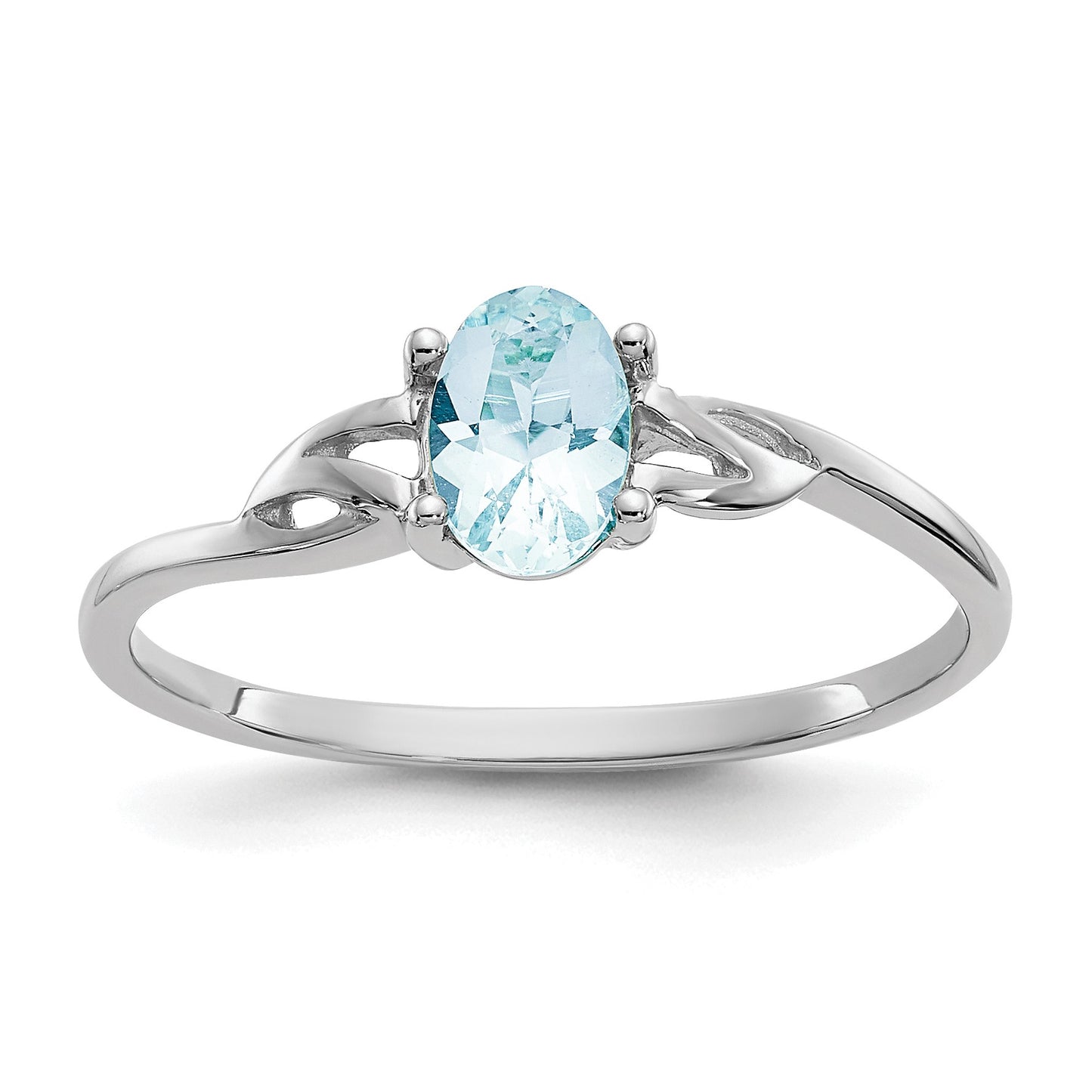 14k White Gold 6x4 Oval Aquamarine Birthstone Ring