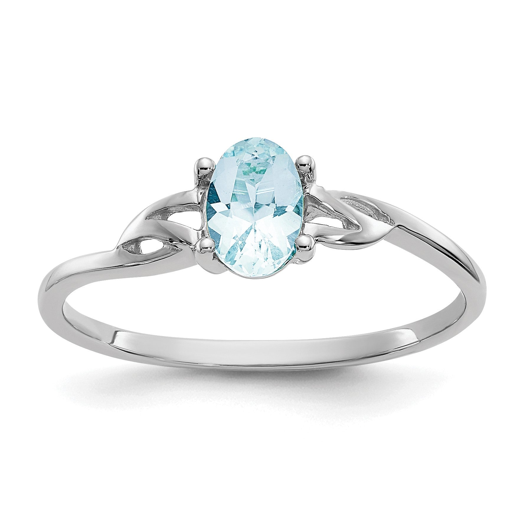 14k White Gold 6x4 Oval Aquamarine Birthstone Ring