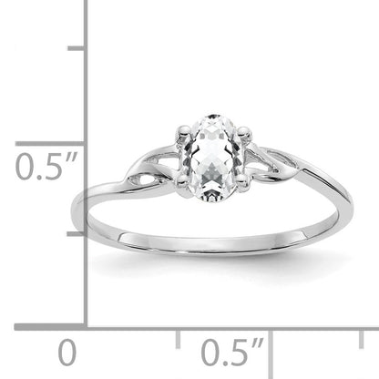 14k White Gold 6x4 Oval White Topaz Birthstone Ring