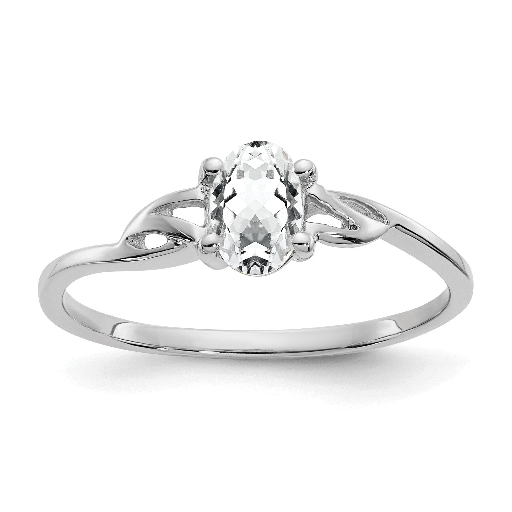 14k White Gold 6x4 Oval White Topaz Birthstone Ring