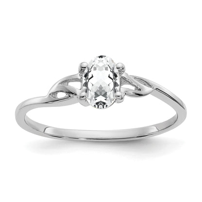 14k White Gold 6x4 Oval White Topaz Birthstone Ring