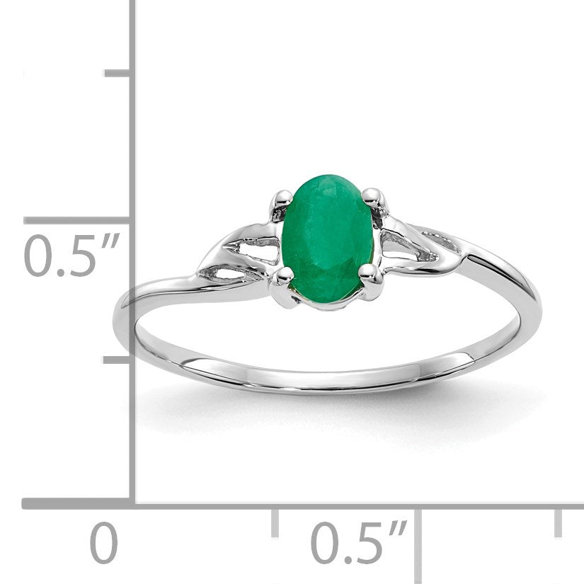14k White Gold 6x4 Oval Emerald Birthstone Ring