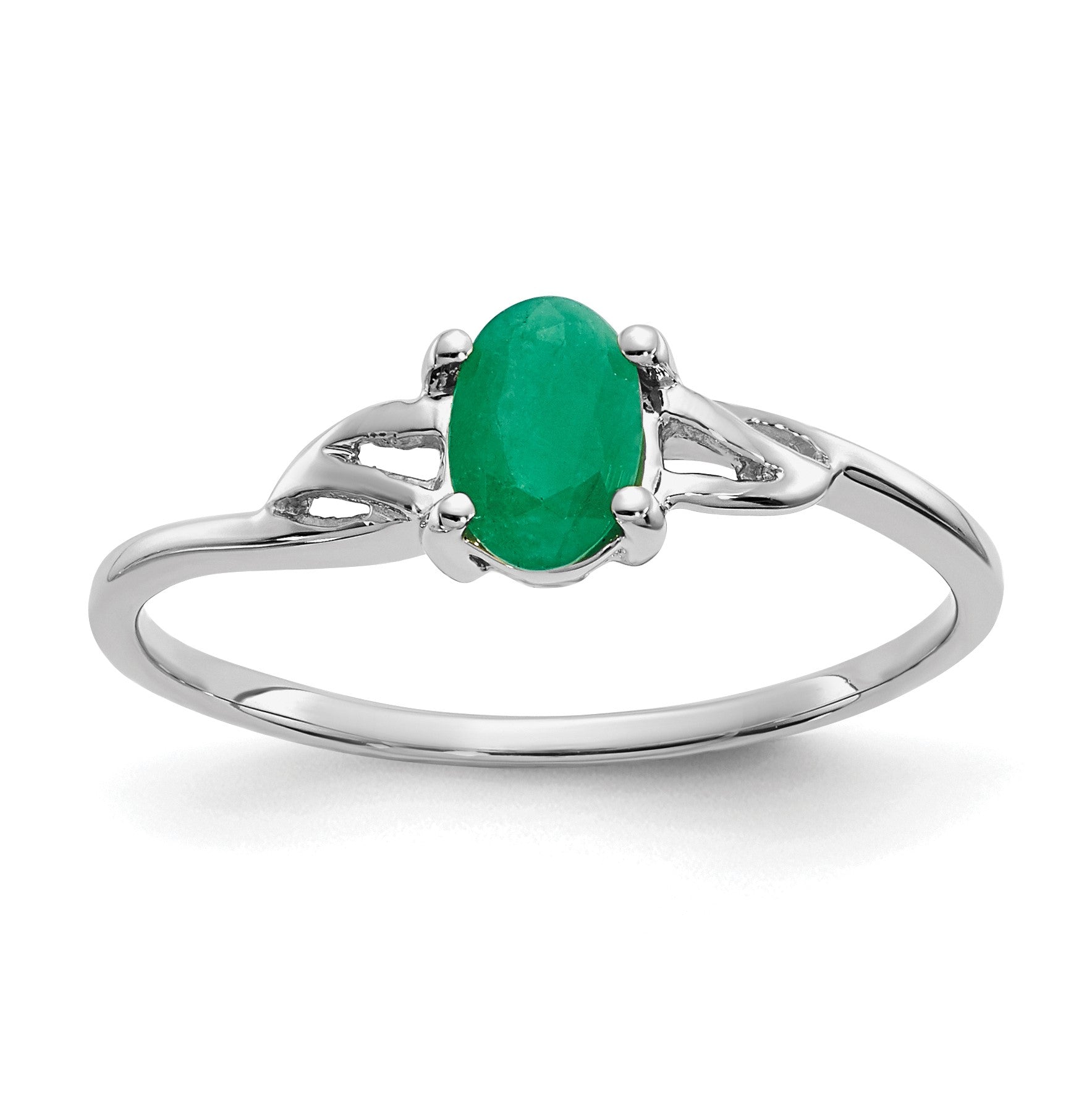 14k White Gold 6x4 Oval Emerald Birthstone Ring