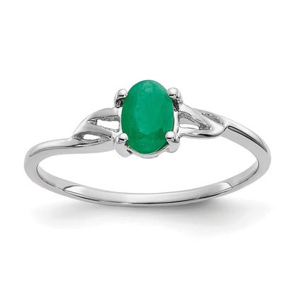 14k White Gold 6x4 Oval Emerald Birthstone Ring