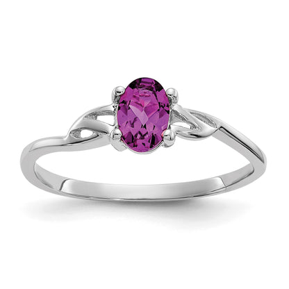 14k White Gold 6x4 Oval Rhodolite Garnet Birthstone Ring