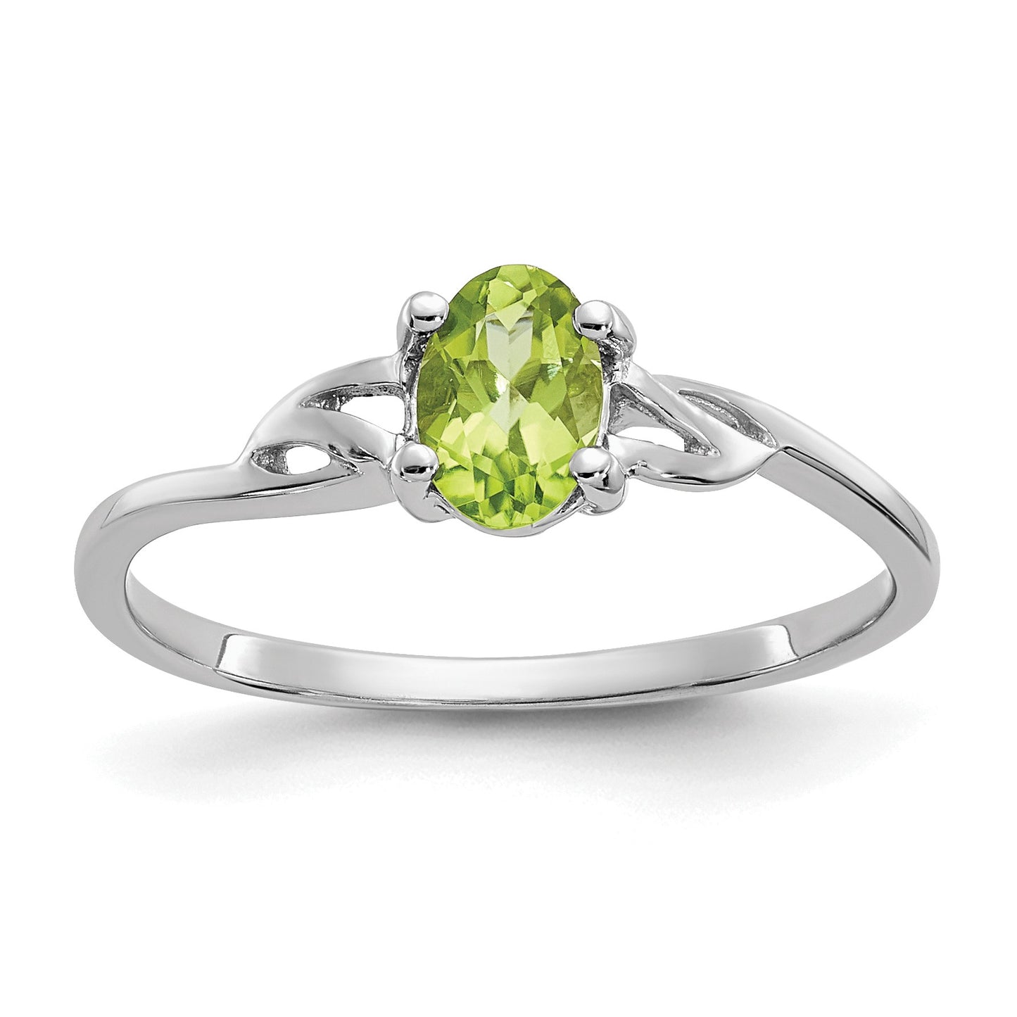 14k White Gold 6x4 Oval Peridot Birthstone Ring