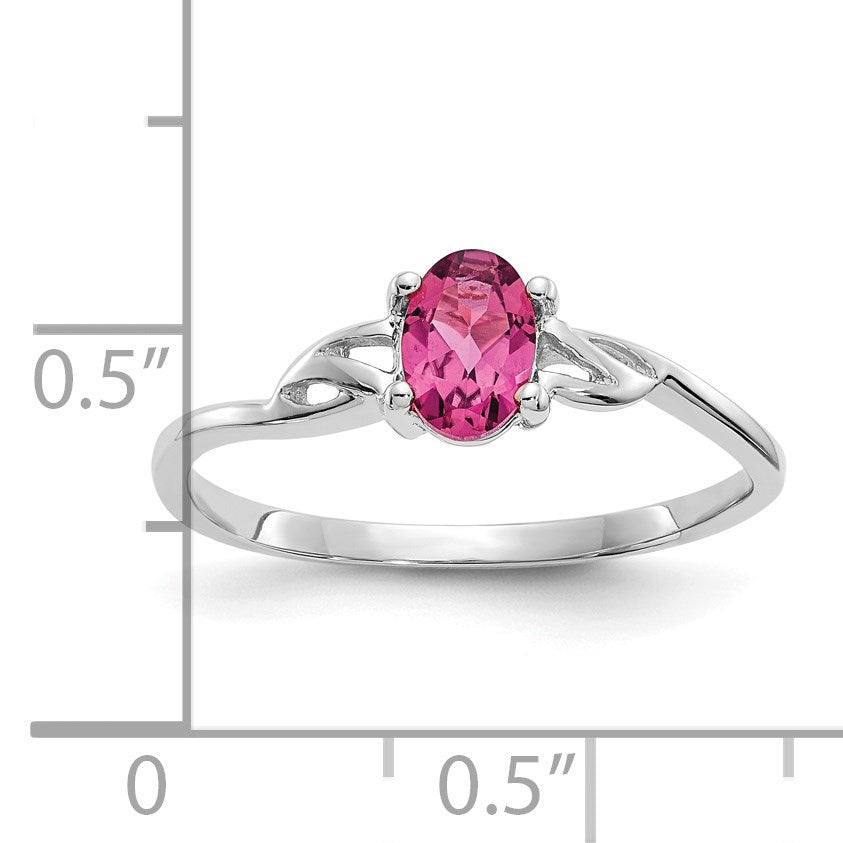 14k White Gold 6x4 Oval Pink Tourmaline Birthstone Ring