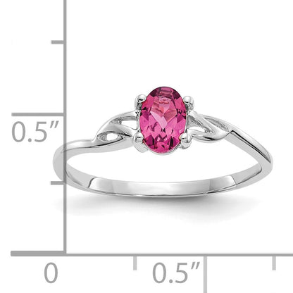 14k White Gold 6x4 Oval Pink Tourmaline Birthstone Ring