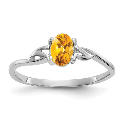 14k White Gold 6x4 Oval Citrine Birthstone Ring