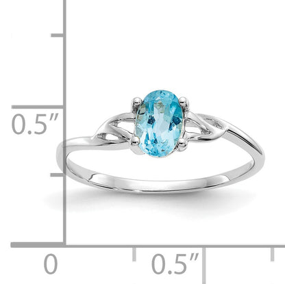 14k White Gold 6x4 Oval Blue Topaz Birthstone Ring