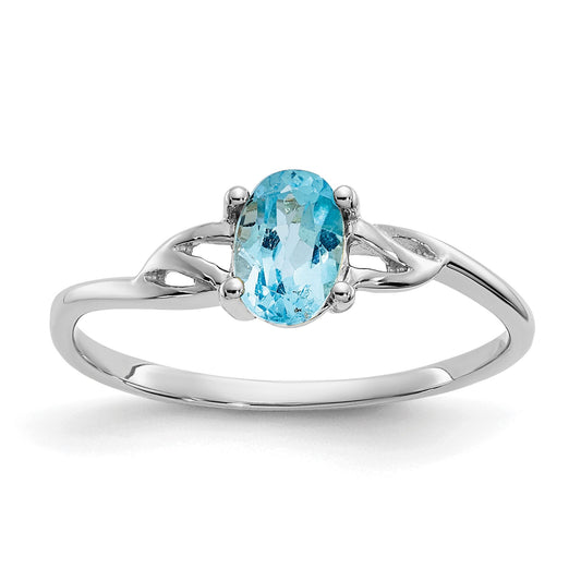 14k White Gold 6x4 Oval Blue Topaz Birthstone Ring