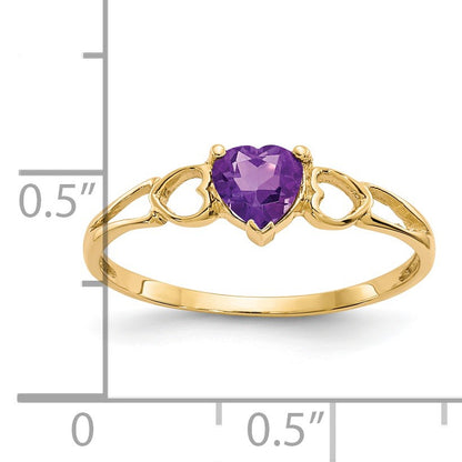 14k 5mm Heart Amethyst Birthstone Ring