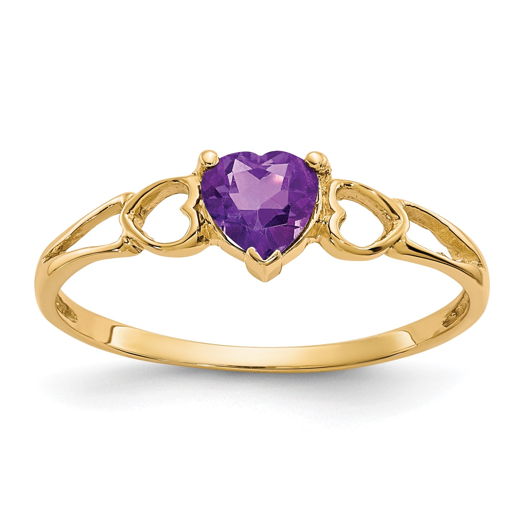 14k 5mm Heart Amethyst Birthstone Ring