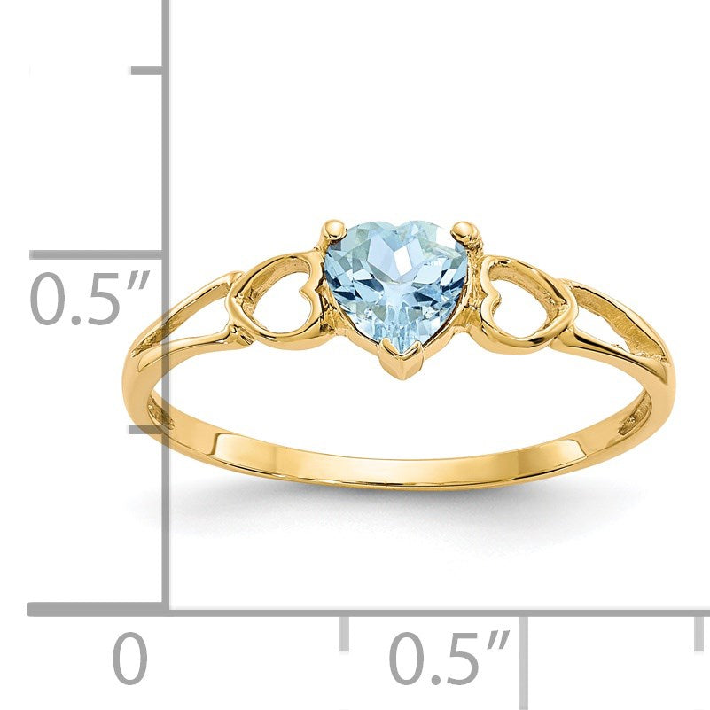 14k 5mm Heart Aquamarine Birthstone Ring