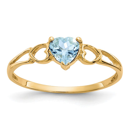 14k 5mm Heart Aquamarine Birthstone Ring