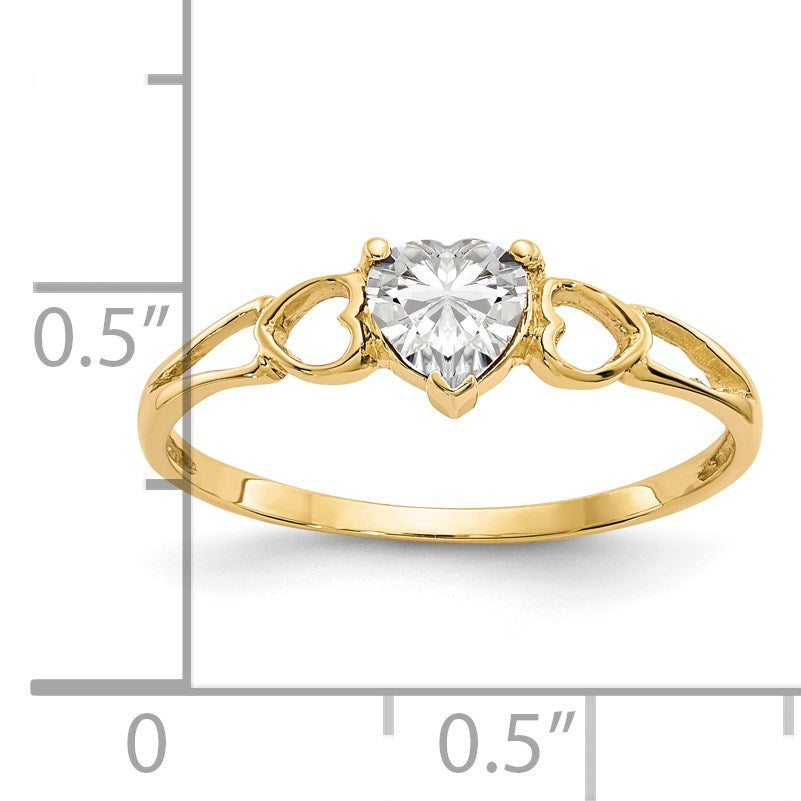14k 5mm Heart White Topaz Birthstone Ring