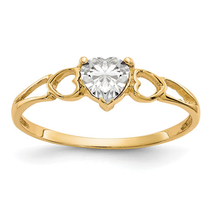 14k 5mm Heart White Topaz Birthstone Ring