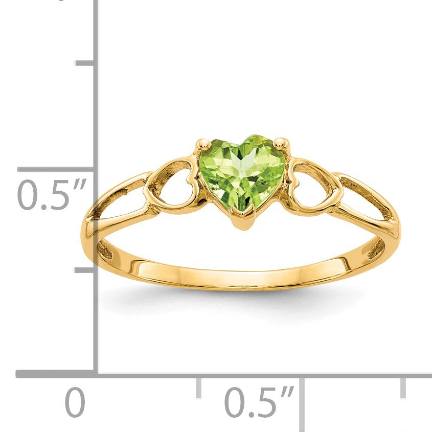14k 5mm Heart Peridot Birthstone Ring