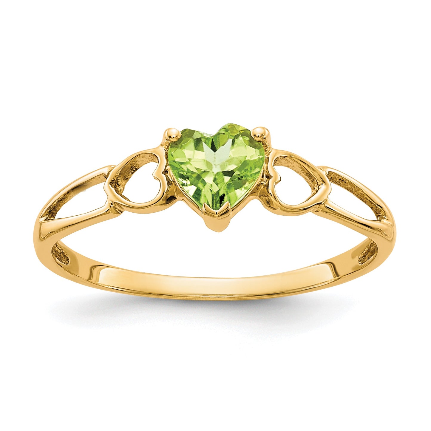 14k 5mm Heart Peridot Birthstone Ring