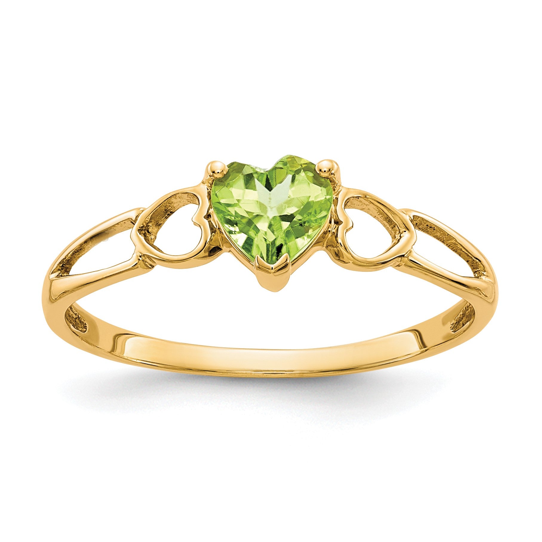14k 5mm Heart Peridot Birthstone Ring