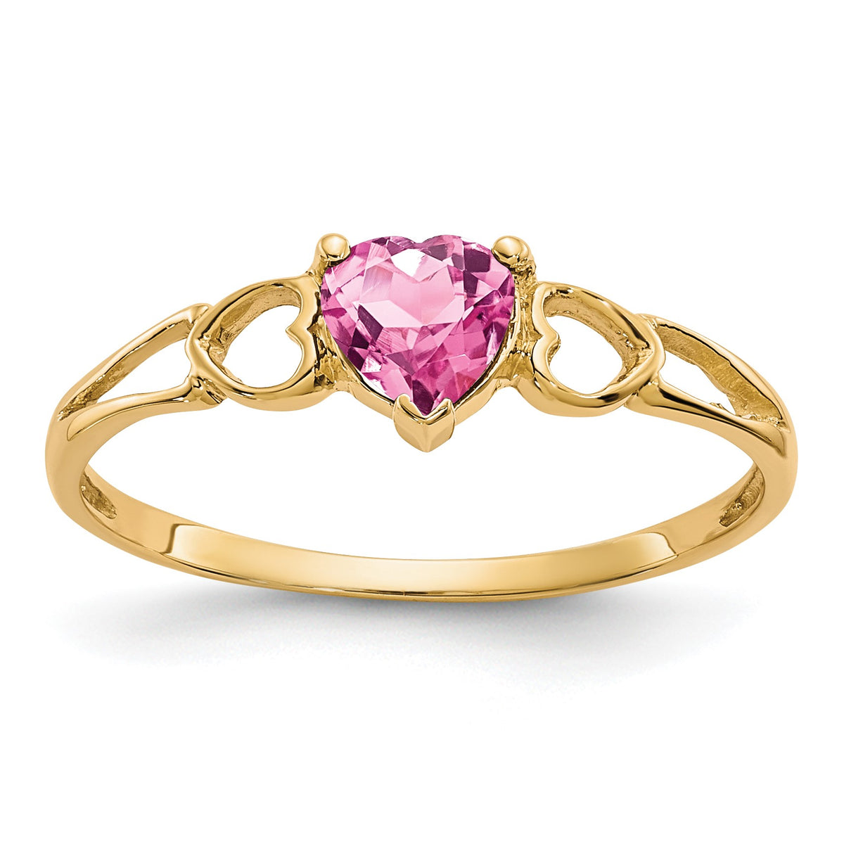 14k 5mm Heart Pink Tourmaline Birthstone Ring
