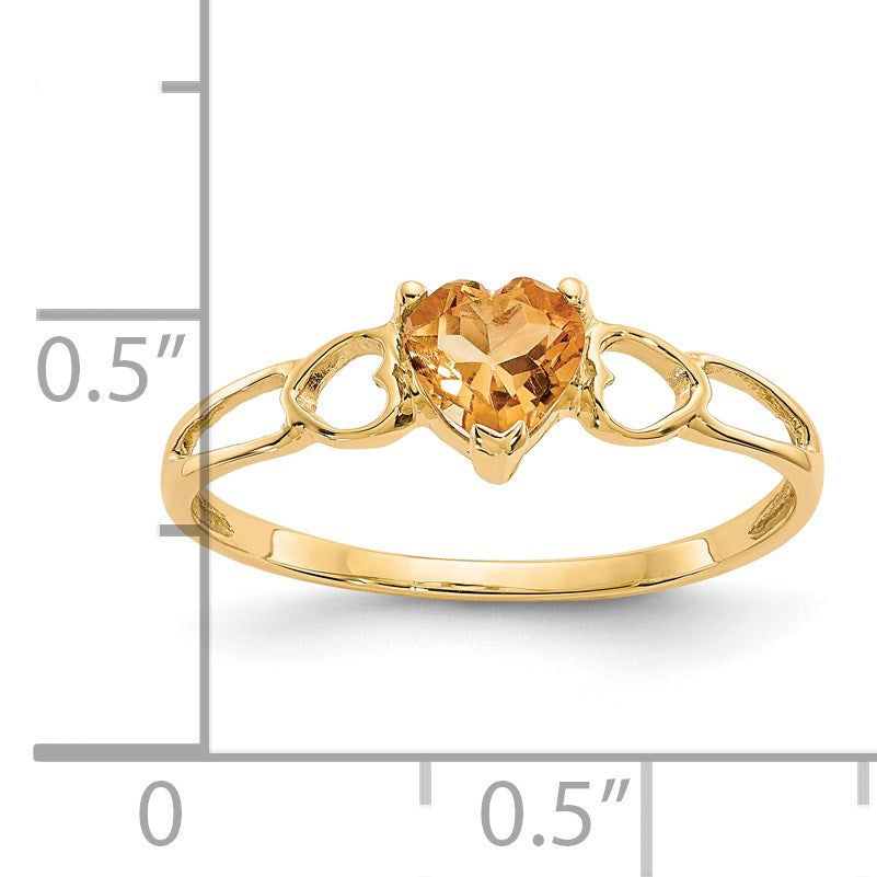 14k 5mm Heart Citrine Birthstone Ring