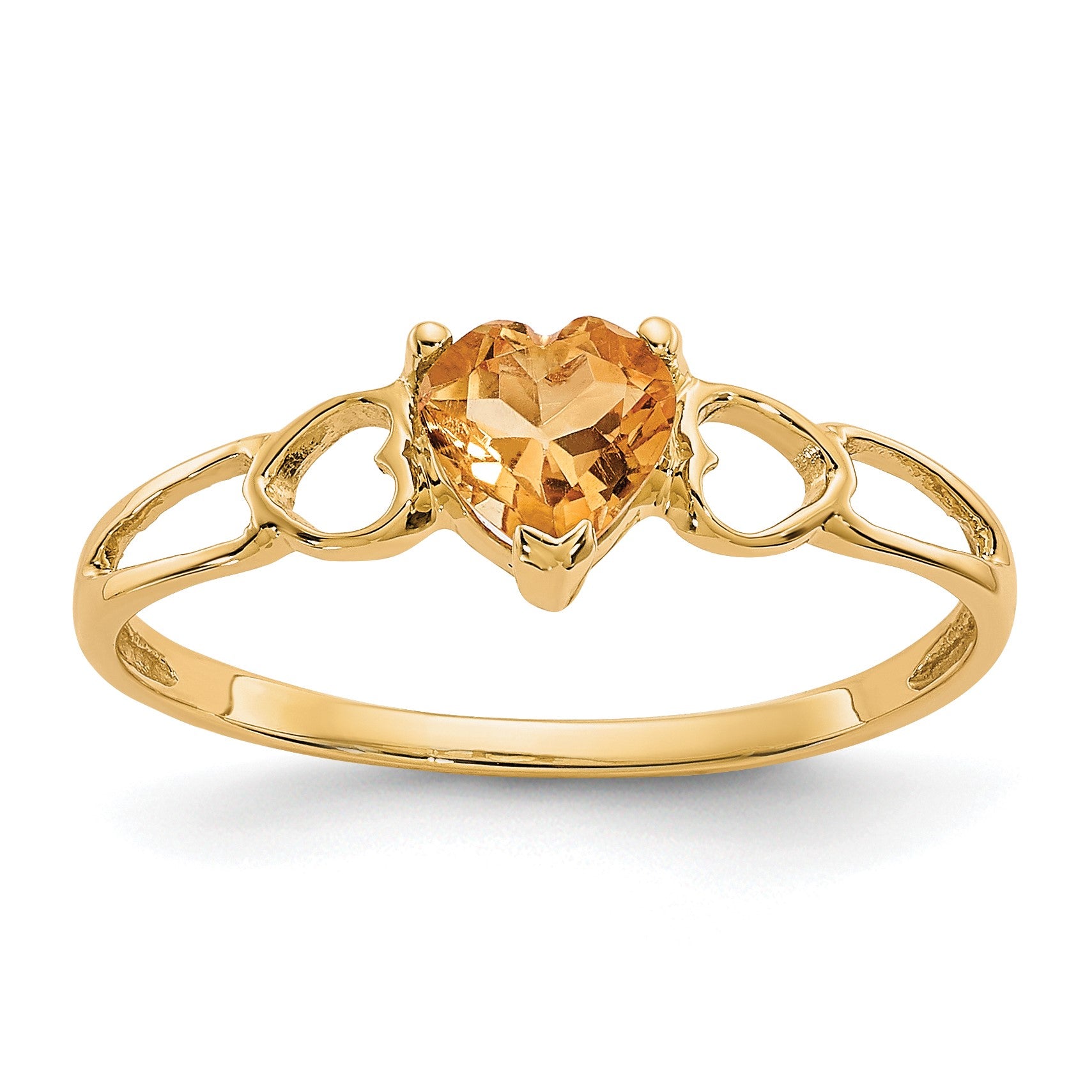 14k 5mm Heart Citrine Birthstone Ring