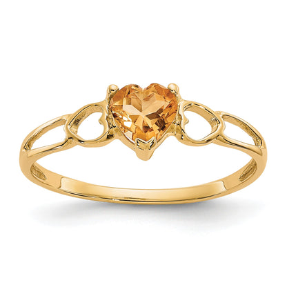 14k 5mm Heart Citrine Birthstone Ring