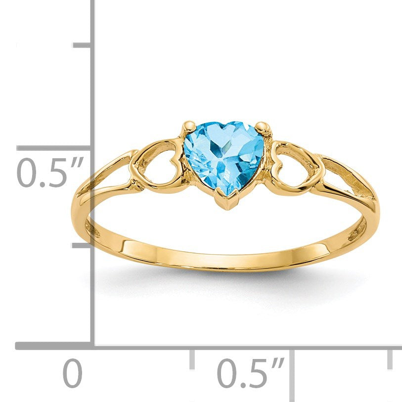 14k 5mm Heart Blue Topaz Birthstone Ring