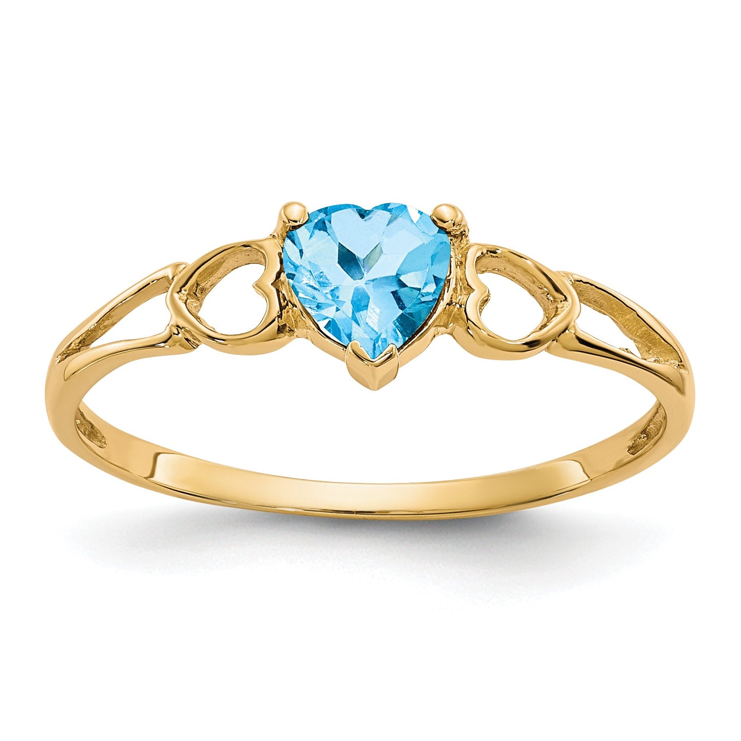 14k 5mm Heart Blue Topaz Birthstone Ring