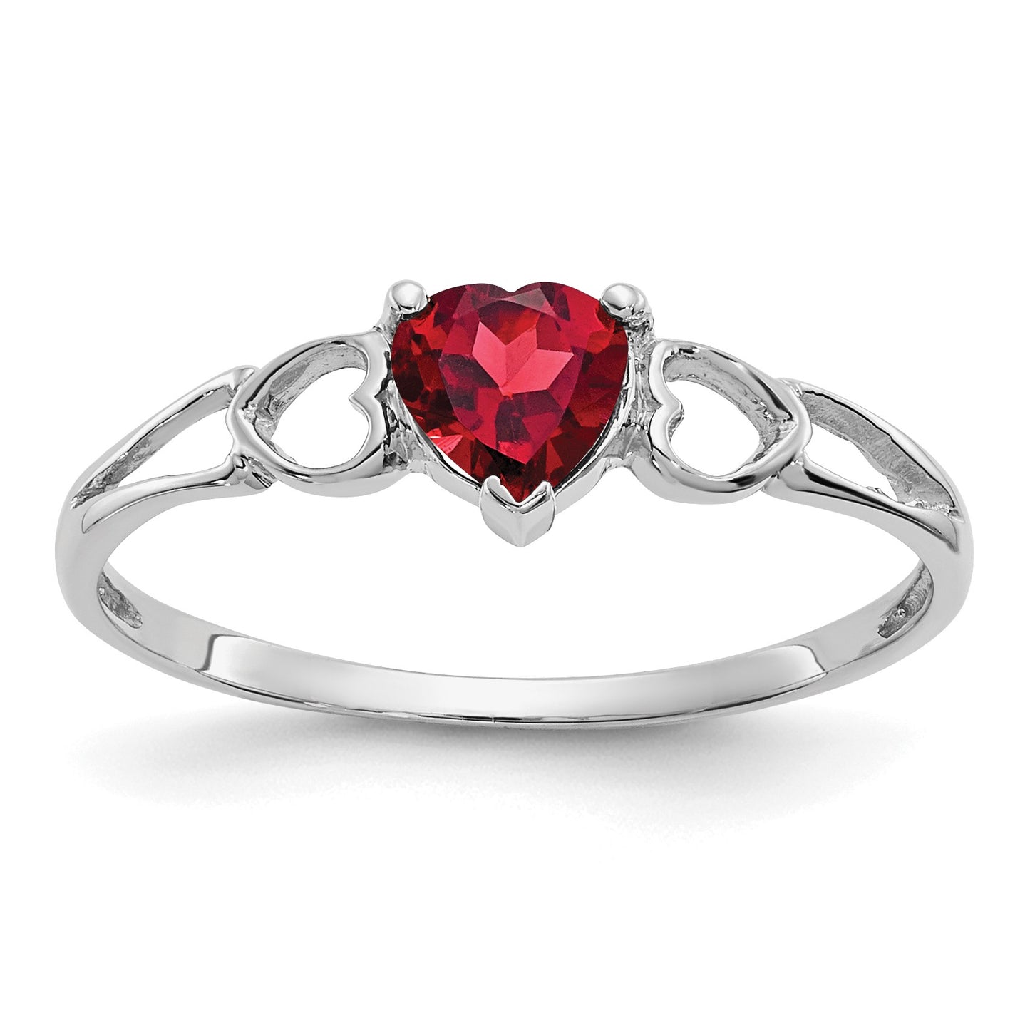 14k White Gold 5mm Heart Garnet Birthstone Ring