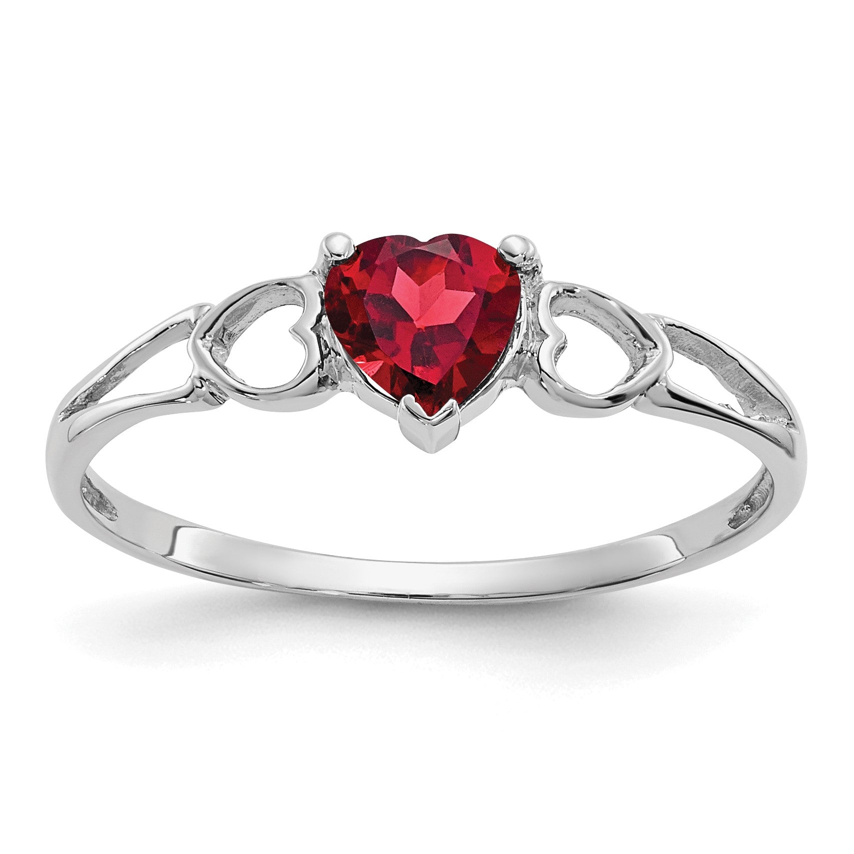 14k White Gold 5mm Heart Garnet Birthstone Ring