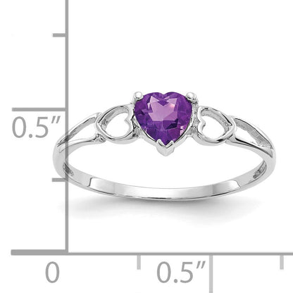 14k White Gold 5mm Heart Amethyst Birthstone Ring