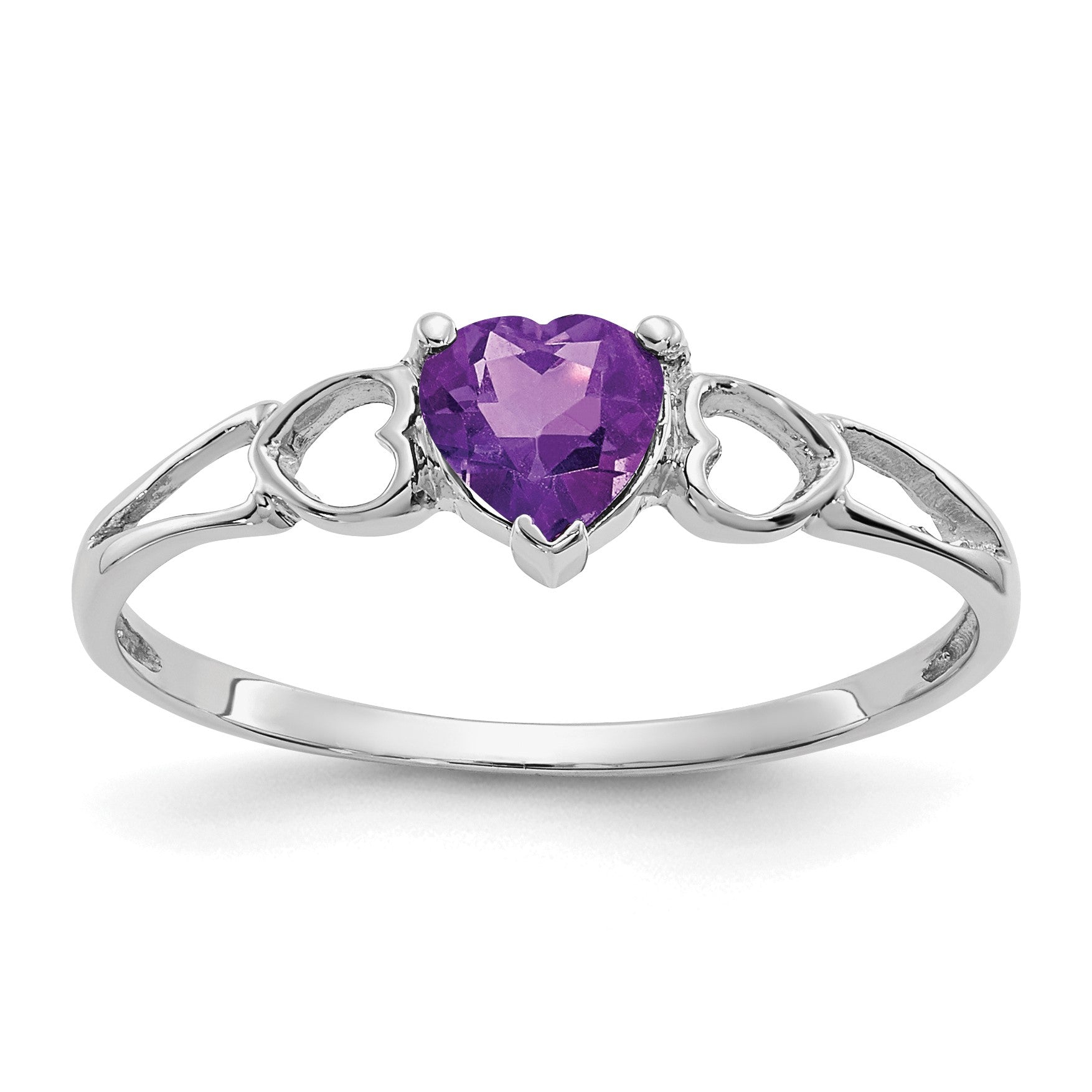 14k White Gold 5mm Heart Amethyst Birthstone Ring