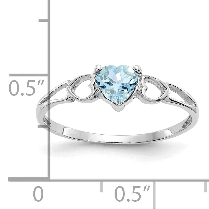 14k White Gold 5mm Heart Aquamarine Birthstone Ring