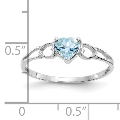 14k White Gold 5mm Heart Aquamarine Birthstone Ring