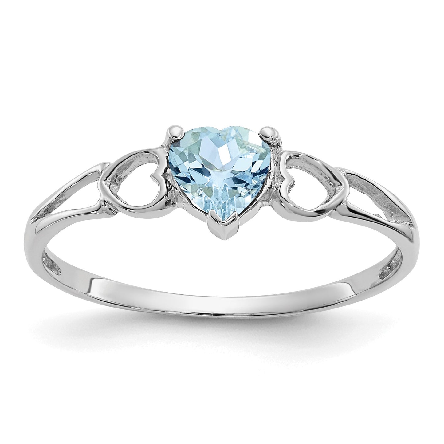 14k White Gold 5mm Heart Aquamarine Birthstone Ring