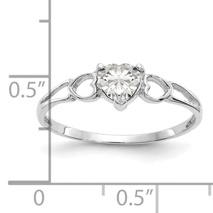 14k White Gold 5mm Heart White Topaz Birthstone Ring