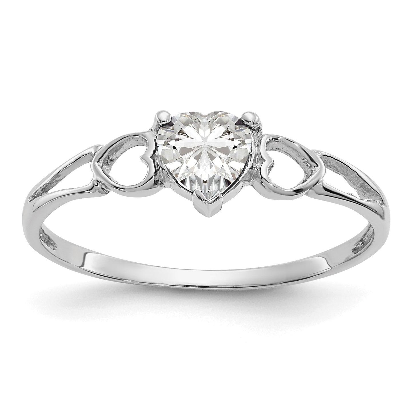 14k White Gold 5mm Heart White Topaz Birthstone Ring