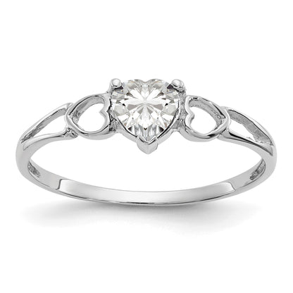 14k White Gold 5mm Heart White Topaz Birthstone Ring