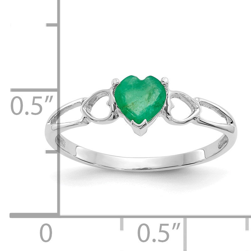 14k White Gold 5mm Heart Emerald Birthstone Ring