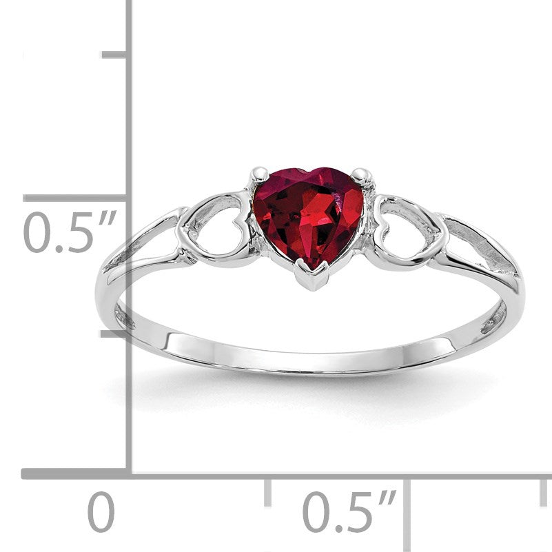 14k White Gold 5mm Heart Rhodolite Garnet Birthstone Ring