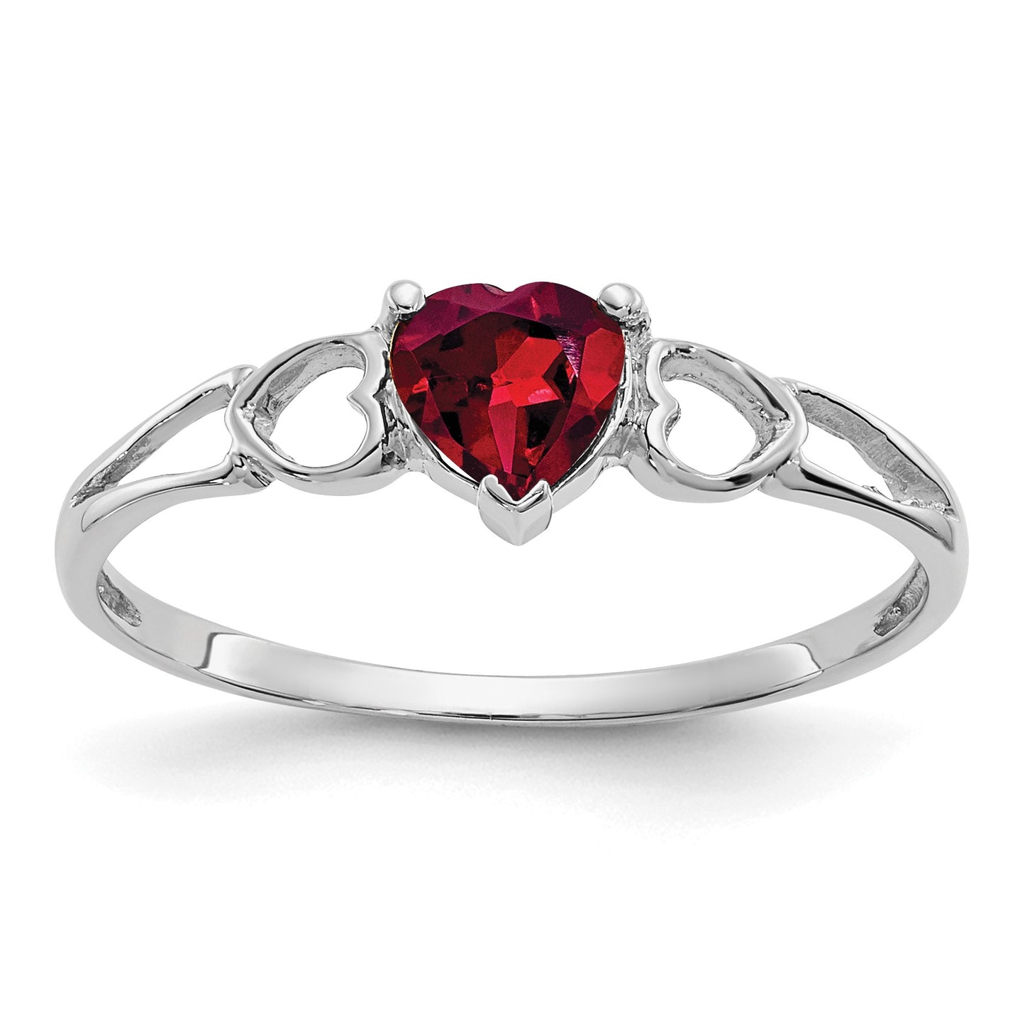 14k White Gold 5mm Heart Rhodolite Garnet Birthstone Ring