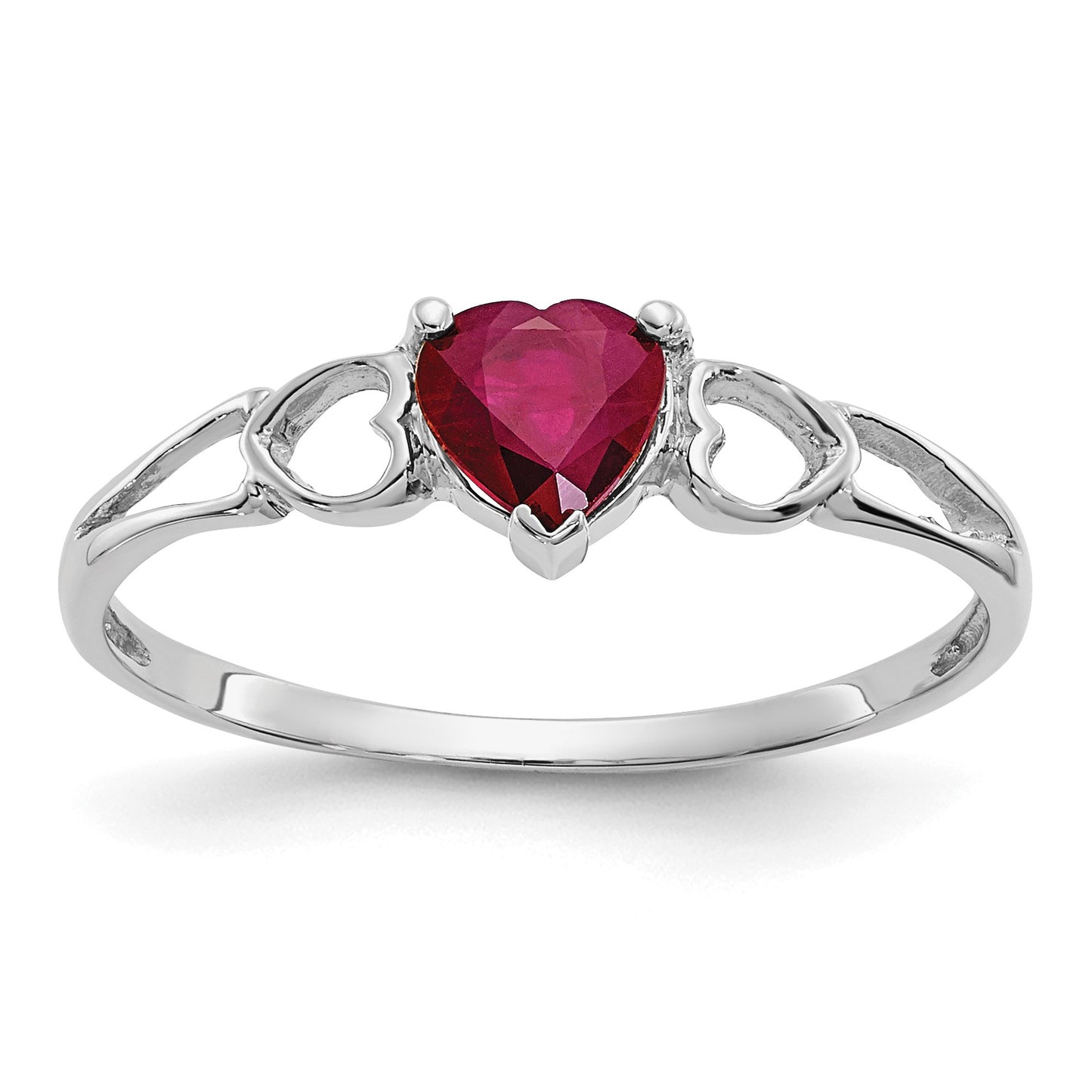 14k White Gold 5mm Heart Ruby Birthstone Ring