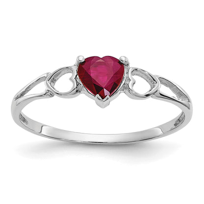 14k White Gold 5mm Heart Ruby Birthstone Ring