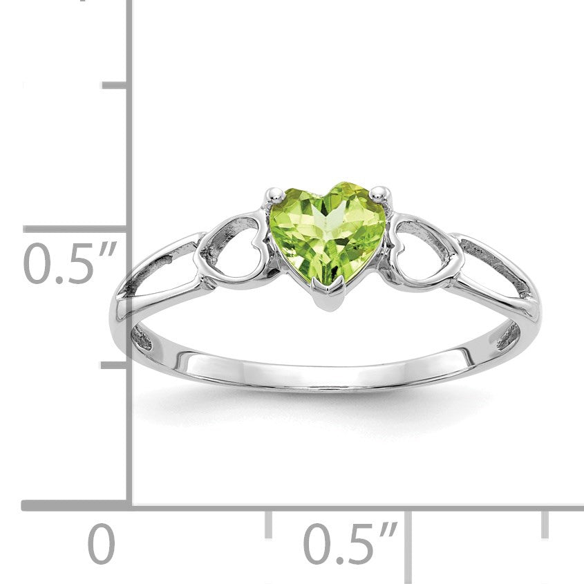 14k White Gold 5mm Heart Peridot Birthstone Ring