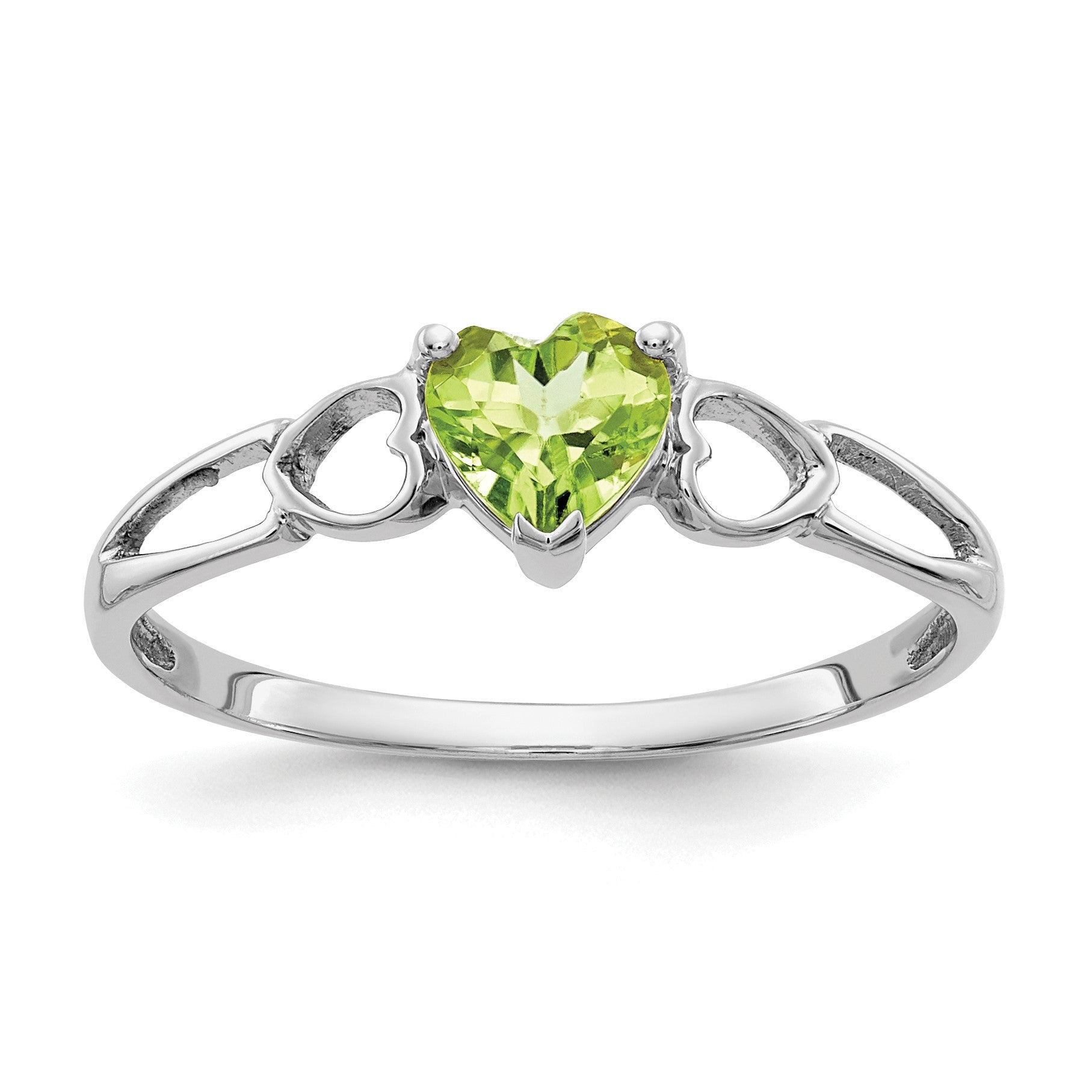 14k White Gold 5mm Heart Peridot Birthstone Ring