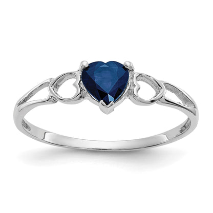 14k White Gold 5mm Heart Sapphire Birthstone Ring